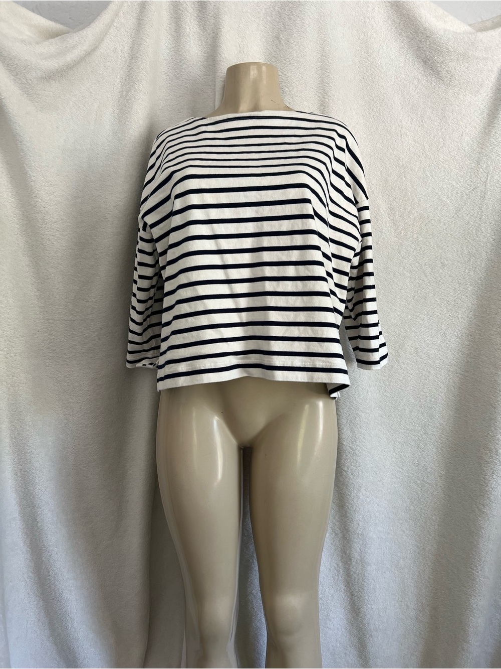 MUJI Navy/Creme Boatneck boxy heavyweight T-shirt Sz M/L